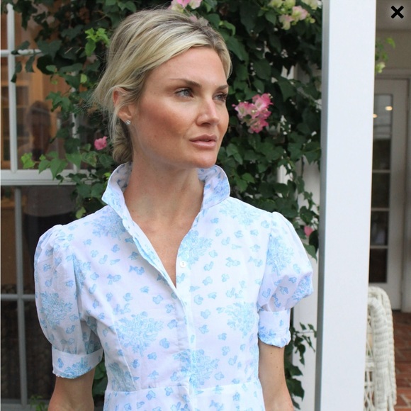 India Amory Julia Amory Dress Blue & White Sz L - Picture 3 of 9